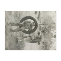 niño y vaca negro y blanco postal vintage
