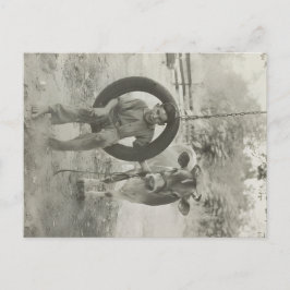 niño y vaca negro y blanco postal vintage