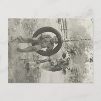 niño y vaca negro y blanco postal vintage