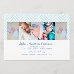 Niño Zigzag Azul 5 Anuncio de nacimiento de foto
