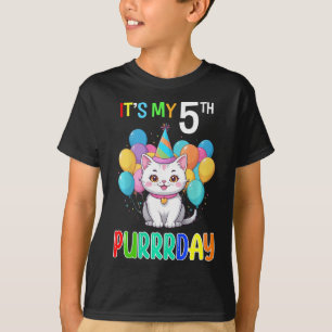 Niños 5º Chica de cumpleaños Camisa de gato Quinto