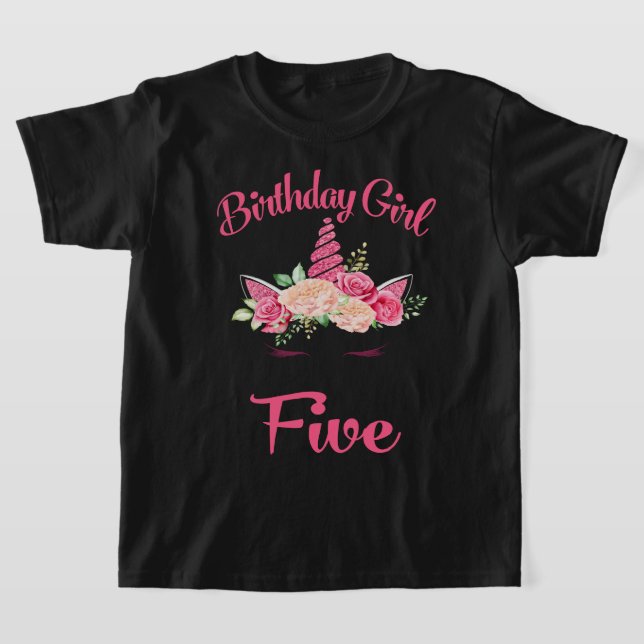 Niños 5 Chica de cumpleaños Unicornio Camisa 5 (Distribución)