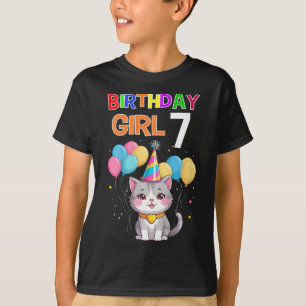 Niños 7 años Camiseta de cumpleaños Gato gracioso