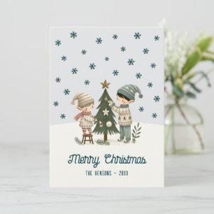 Niños Adorables Decorando el Árbol de Navidad Dibu