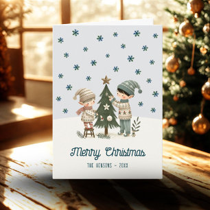 Niños Adorables Decorando el Árbol de Navidad Dibu