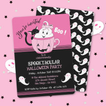 Niños adorables invitaciones de Halloween rosado n
