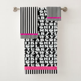 Niños Alfabeto Rayas Negras Rosa Caliente