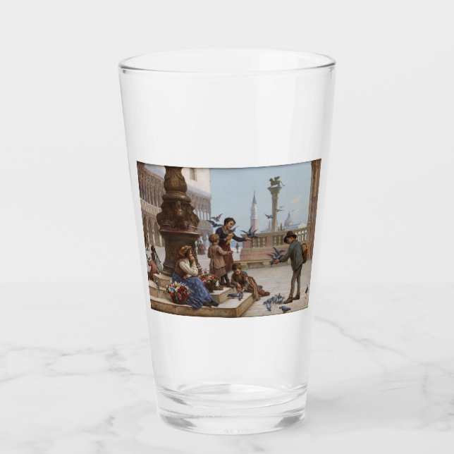 Niños alimentando palomas en Venecia (por Paoletti (Anverso)