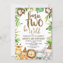 Niños Animales Safari Dos Invitaciones Salvajes de