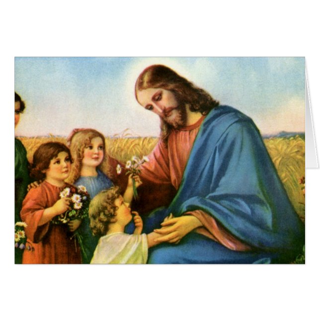 Niños antiguos traen flores a Jesucristo (Anverso (Horizontal))