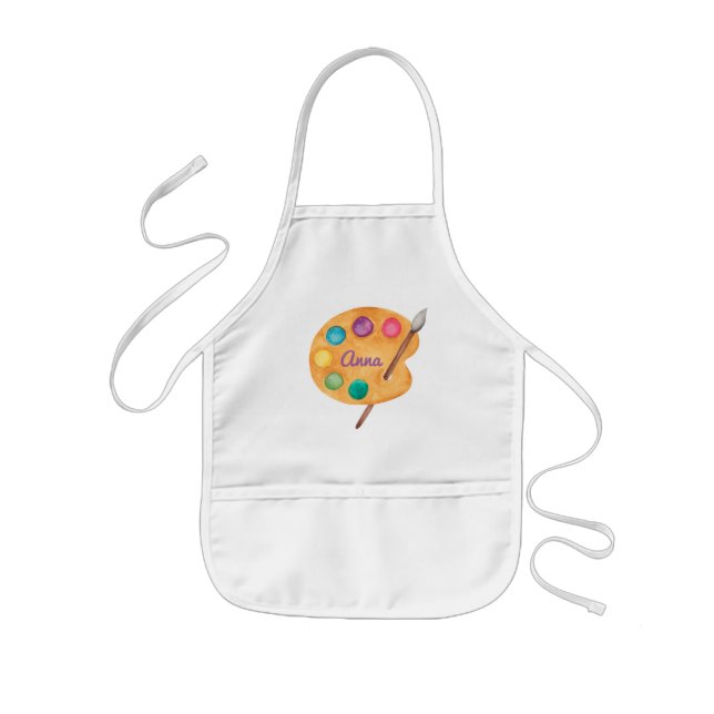 Niños arte NOMBRE acuarela paleta lindo delantal (Frente)