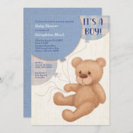 Niños azules marrones Teddy Bear Invitación Baby S