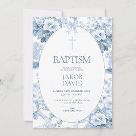 Niños Baptismo Invitación Blue Vintage Floral Toil