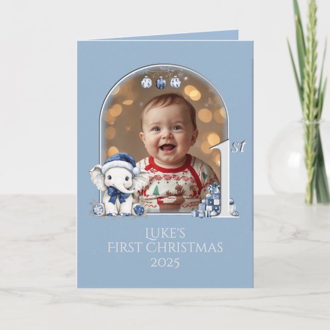 Niños bebés Primera tarjeta navideña de fotografía (Anverso)