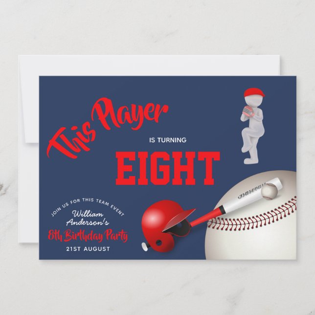 NIÑOS BÉISBOL DE cumpleaños Invitación azul rojo C (Anverso)