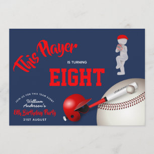 NIÑOS BÉISBOL DE cumpleaños Invitación azul rojo C