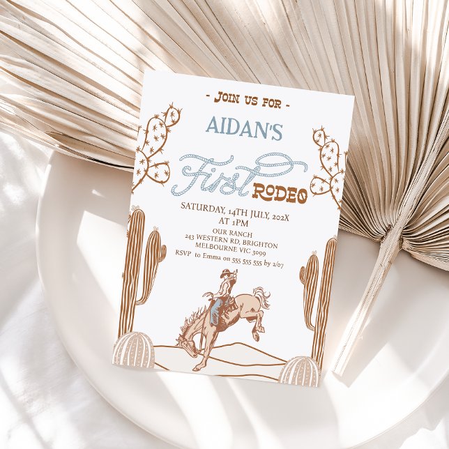 Niños Bronco Primer Rodeo Primer Invitación de Cum (First Rodeo 1st Birthday Invitation Boy, Cowboy, Bronco, Wild West, Western Southern Country, Horse)