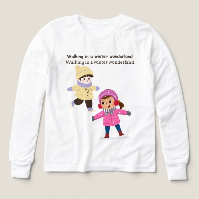 Niños caminando en el maravilloso país invernal (Diseño frontal)
