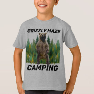 NIÑOS CAMPANDO CAMISETAS DE OSO MAZO GRIZAMENTE