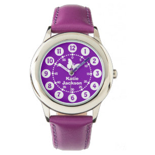 Niños chicas reloj de pulsera morado y blanco con