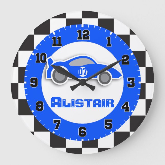 Niños coche bandera azul a cuadros nombre reloj de (Anverso)