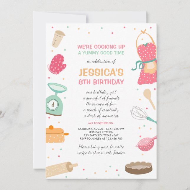 Niños cocinando cumpleaños invitación Cocina horne (Anverso)
