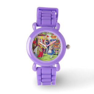 Niños colocan a Alicia en relojes para niños en el