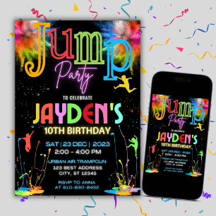 Niños coloridos Saltan a Fiesta Invitación al cump