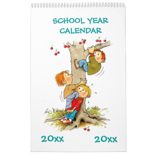 Niños con calendario de año escolar de una sola pá