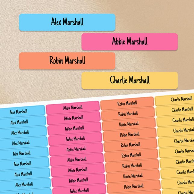 Niños con código de color brillante Etiquetas de n (Waterproof Kids Name Labels in Bright Saturated Pastels by Darling & May)