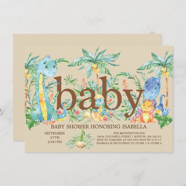 Niños con dinosaurios pequeños Invitación a la duc (Anverso / Reverso)