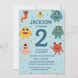 Niños con Monstruos Azules Invitación de cumpleaño