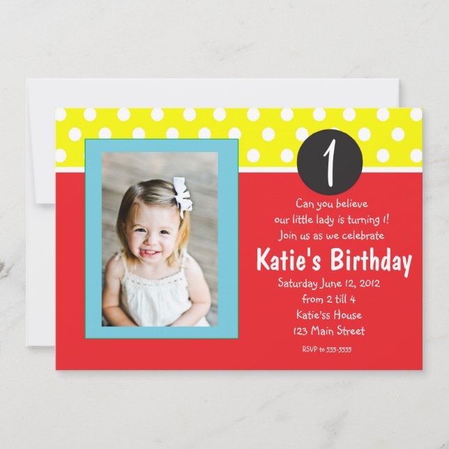 Niños con puntos rojos y azules Invitación de cump (Anverso)