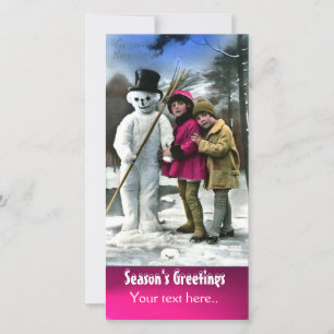 NIÑOS CON SNOWMAN , PLANTILLA DE FOTOS