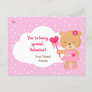 Niños con tarjeta Día de San Valentín de oso (rosa