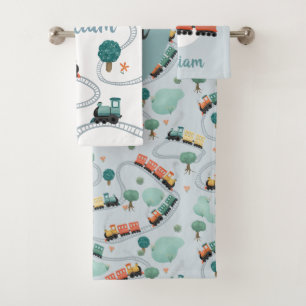 Niños con un patrón de tren azul