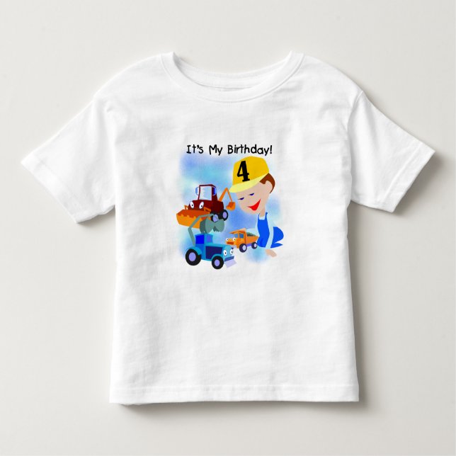 Niños Construcción 4ª camisetas de cumpleaños y re (Anverso)