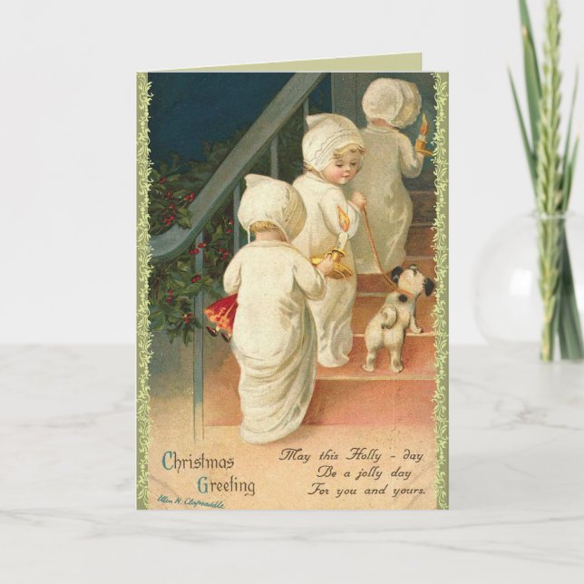 Niños cortos y tarjeta de Navidad de cosecha de ca (Anverso)