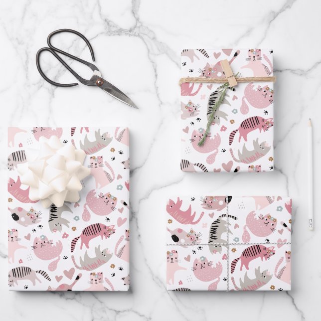 Niños creativos Gatos Envuelven hojas de papel (Anverso)