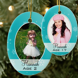 Niños creciendo, ornamento navideño multifotográfi