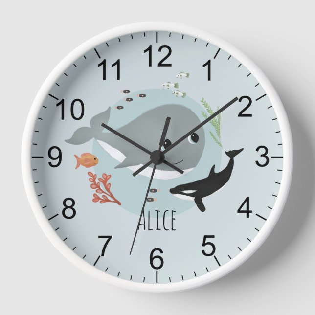 Niños Cute ballena oceánica y orca reloj de pared  (Anverso)