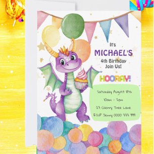 Niños Cute Dragon Invitación al cumpleaños