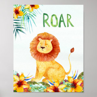 Niños Cute león ROAR Muro Poster de arte