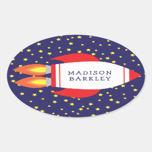 Niños Cute Rocket Ship Nombre Sello para sobres Pe