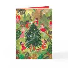 Niños de árboles de Navidad adornados con verde su