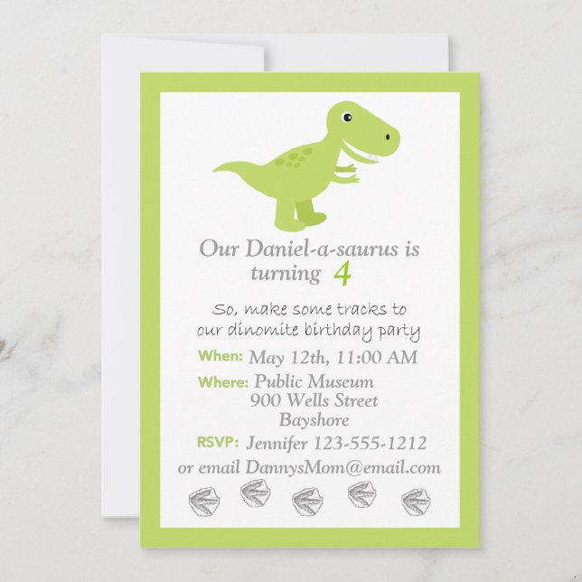 Niños de Dinosaur T-rex Invitación al cumpleaños p (Anverso)