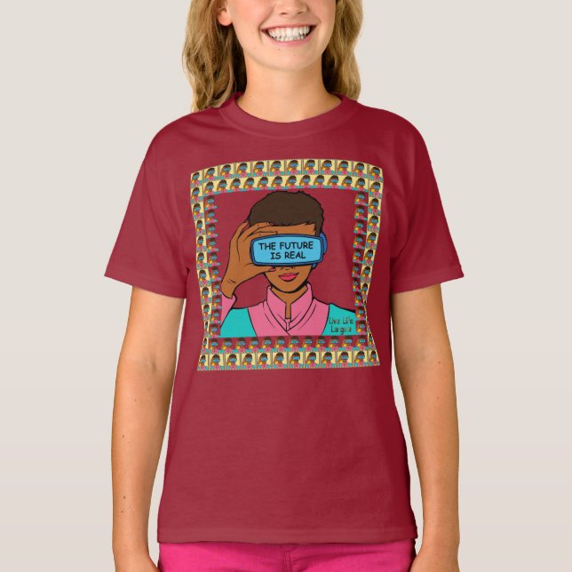 Niños de futuro real con té y camisetas casuales (Anverso)