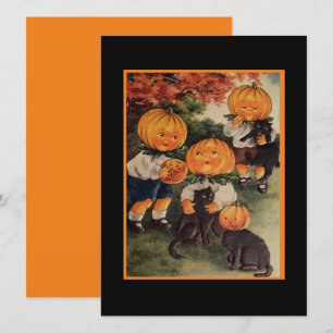 Niños de Halloween de época Gatos y Calabazas Negr