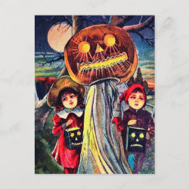 Niños de Halloween de época y postal de calabaza