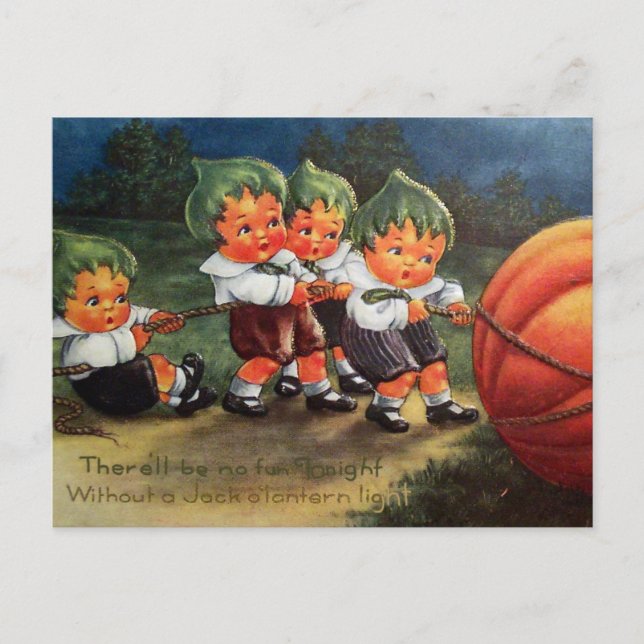 Niños de Halloween de época y postal de calabaza (Anverso)